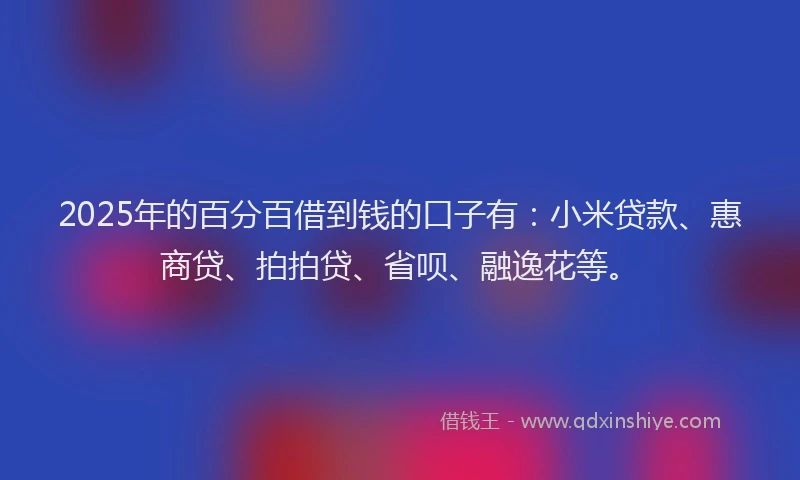 2025年的百分百借到钱的口子有：小米贷款、惠商贷、拍拍贷、省呗、融逸花等。