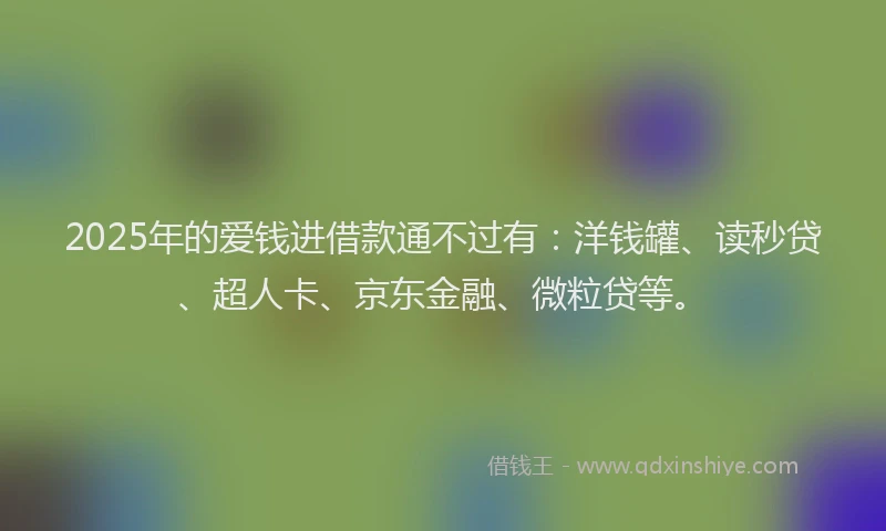 2025年的爱钱进借款通不过有：洋钱罐、读秒贷、超人卡、京东金融、微粒贷等。