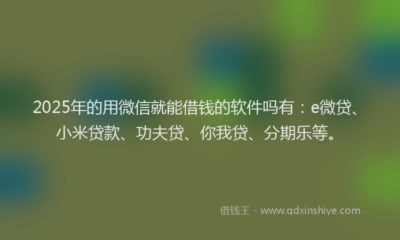2025年的用微信就能借钱的软件吗有：e微贷、小米贷款、功夫贷、你我贷、分期乐等。