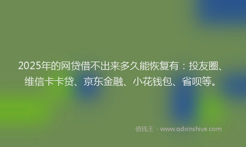 2025年的网贷借不出来多久能恢复有：投友圈、维信卡卡贷、京东金融、小花钱包、省呗等。