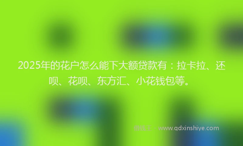 2025年的花户怎么能下大额贷款有：拉卡拉、还呗、花呗、东方汇、小花钱包等。