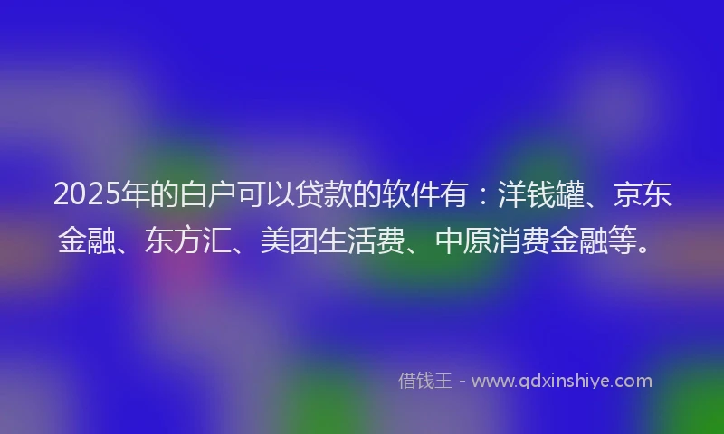 2025年的白户可以贷款的软件有：洋钱罐、京东金融、东方汇、美团生活费、中原消费金融等。