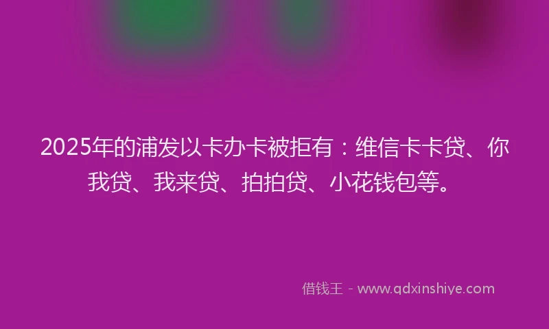 2025年的浦发以卡办卡被拒有：维信卡卡贷、你我贷、我来贷、拍拍贷、小花钱包等。