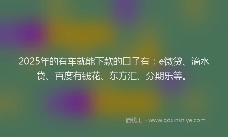 2025年的有车就能下款的口子有：e微贷、滴水贷、百度有钱花、东方汇、分期乐等。
