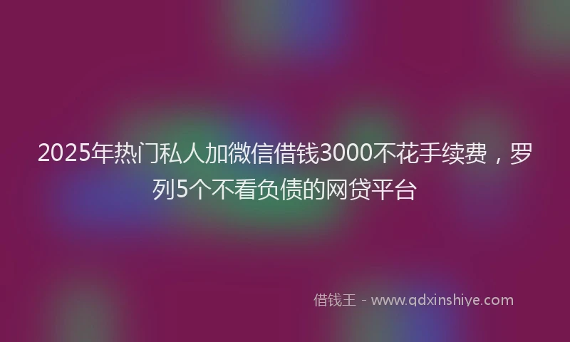 2025年热门私人加微信借钱3000不花手续费，罗列5个不看负债的网贷平台