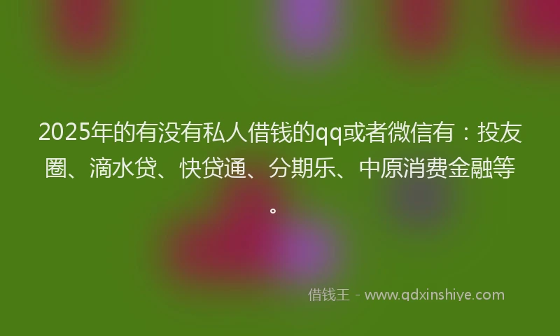 2025年的有没有私人借钱的qq或者微信有：投友圈、滴水贷、快贷通、分期乐、中原消费金融等。