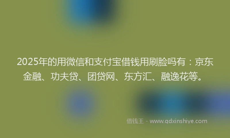 2025年的用微信和支付宝借钱用刷脸吗有：京东金融、功夫贷、团贷网、东方汇、融逸花等。