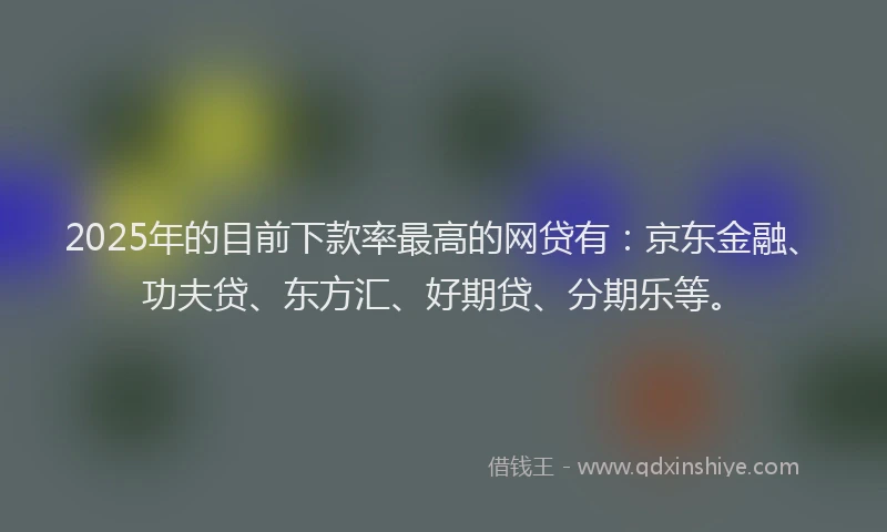 2025年的目前下款率最高的网贷有：京东金融、功夫贷、东方汇、好期贷、分期乐等。
