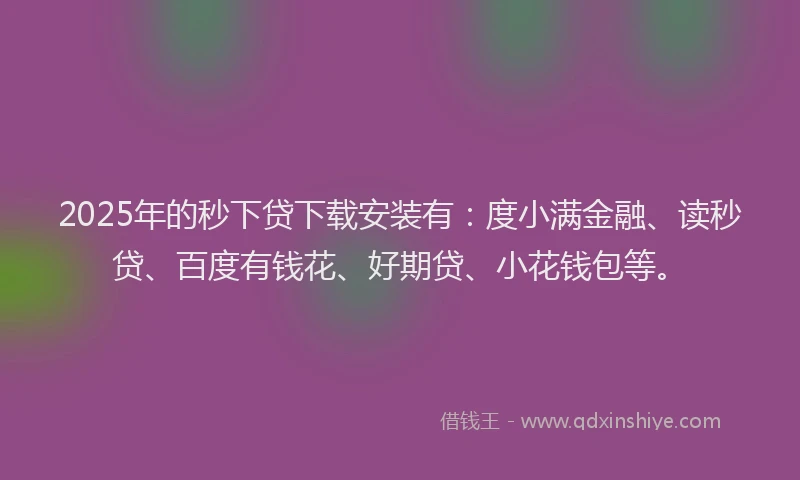 2025年的秒下贷下载安装有：度小满金融、读秒贷、百度有钱花、好期贷、小花钱包等。