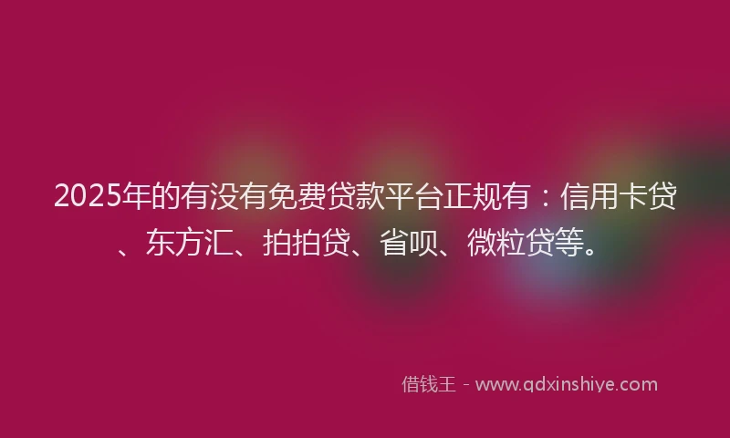 2025年的有没有免费贷款平台正规有：信用卡贷、东方汇、拍拍贷、省呗、微粒贷等。