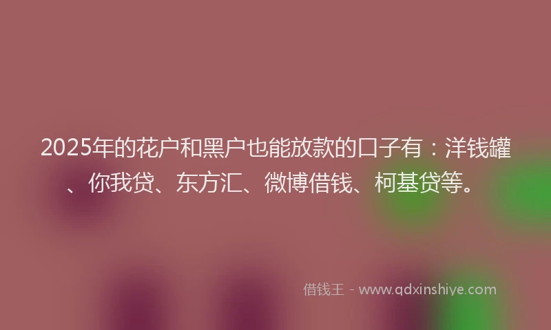 2025年的花户和黑户也能放款的口子有：洋钱罐、你我贷、东方汇、微博借钱、柯基贷等。