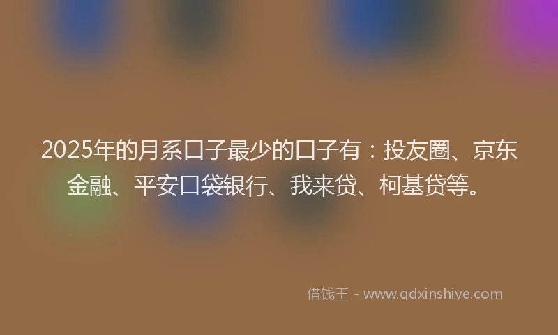 2025年的月系口子最少的口子有：投友圈、京东金融、平安口袋银行、我来贷、柯基贷等。