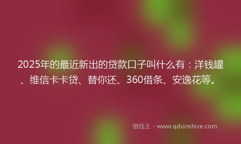 2025年的最近新出的贷款口子叫什么有：洋钱罐、维信卡卡贷、替你还、360借条、安逸花等。