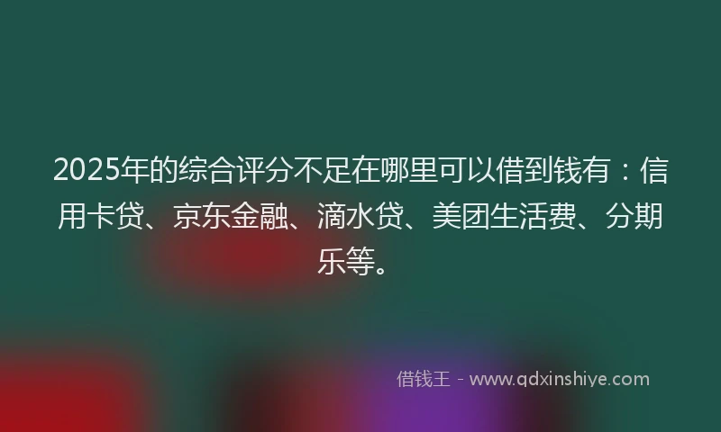 2025年的综合评分不足在哪里可以借到钱有：信用卡贷、京东金融、滴水贷、美团生活费、分期乐等。