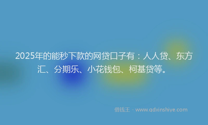 2025年的能秒下款的网贷口子有：人人贷、东方汇、分期乐、小花钱包、柯基贷等。