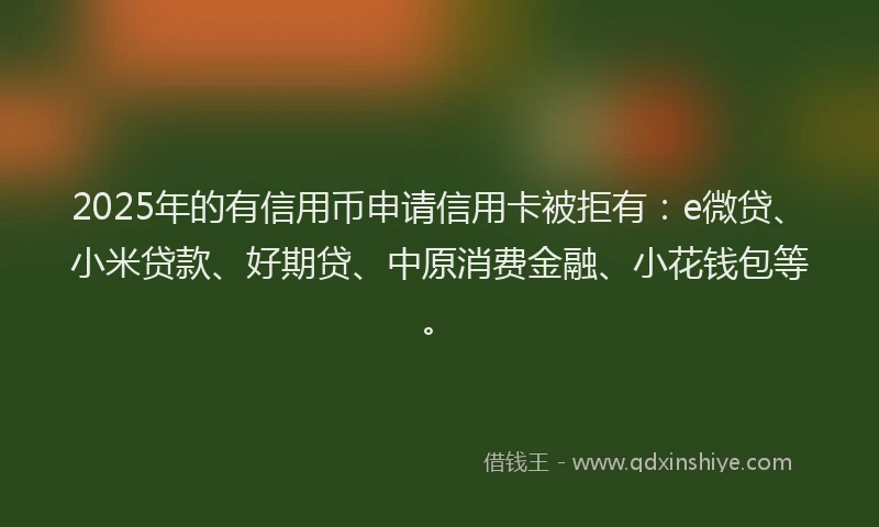 2025年的有信用币申请信用卡被拒有：e微贷、小米贷款、好期贷、中原消费金融、小花钱包等。