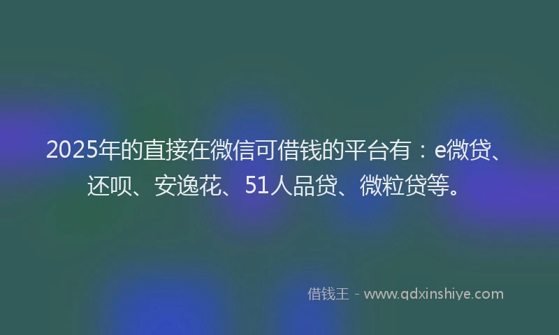 2025年的直接在微信可借钱的平台有：e微贷、还呗、安逸花、51人品贷、微粒贷等。