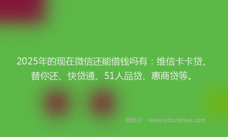 2025年的现在微信还能借钱吗有：维信卡卡贷、替你还、快贷通、51人品贷、惠商贷等。