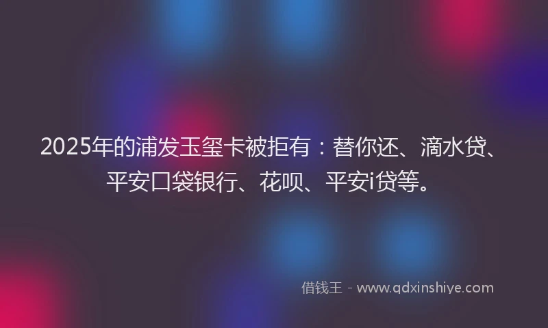 2025年的浦发玉玺卡被拒有：替你还、滴水贷、平安口袋银行、花呗、平安i贷等。