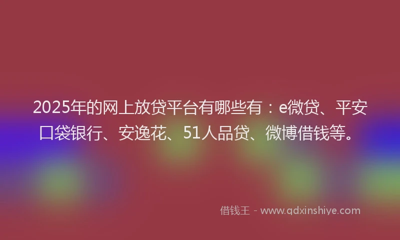 2025年的网上放贷平台有哪些有：e微贷、平安口袋银行、安逸花、51人品贷、微博借钱等。