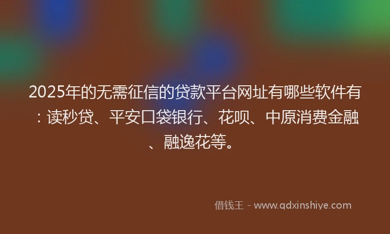 2025年的无需征信的贷款平台网址有哪些软件有：读秒贷、平安口袋银行、花呗、中原消费金融、融逸花等。