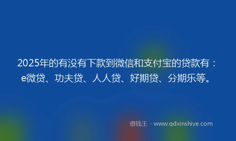 2025年的有没有下款到微信和支付宝的贷款有：e微贷、功夫贷、人人贷、好期贷、分期乐等。