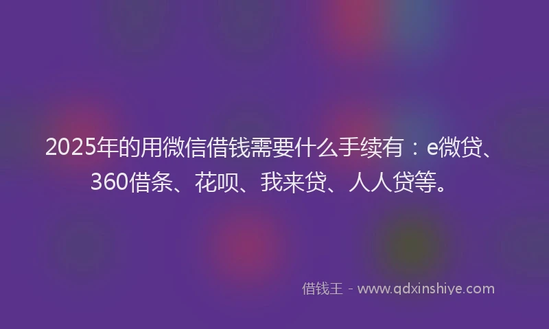 2025年的用微信借钱需要什么手续有：e微贷、360借条、花呗、我来贷、人人贷等。