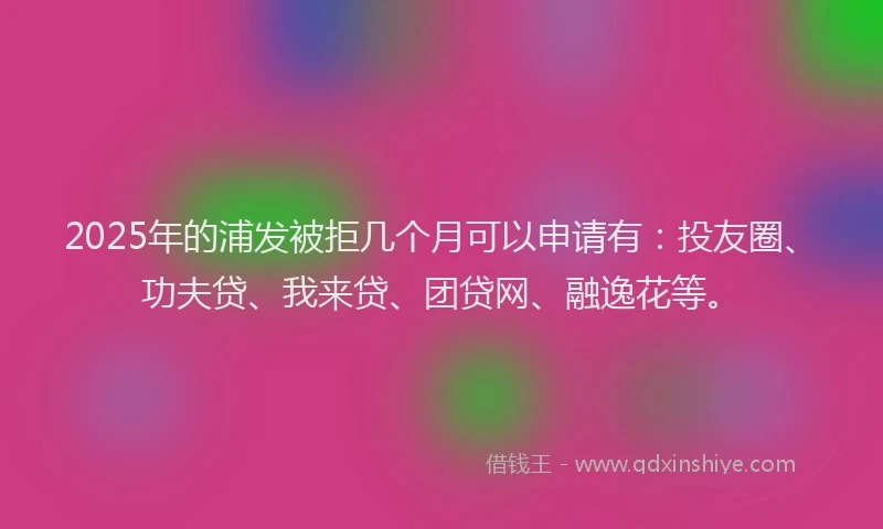 2025年的浦发被拒几个月可以申请有：投友圈、功夫贷、我来贷、团贷网、融逸花等。