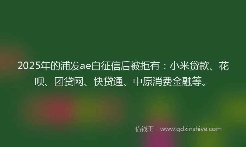 2025年的浦发ae白征信后被拒有：小米贷款、花呗、团贷网、快贷通、中原消费金融等。