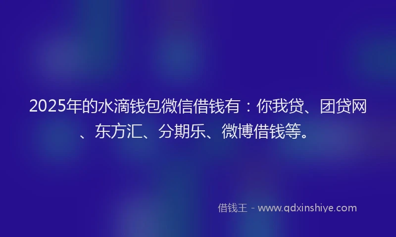 2025年的水滴钱包微信借钱有：你我贷、团贷网、东方汇、分期乐、微博借钱等。