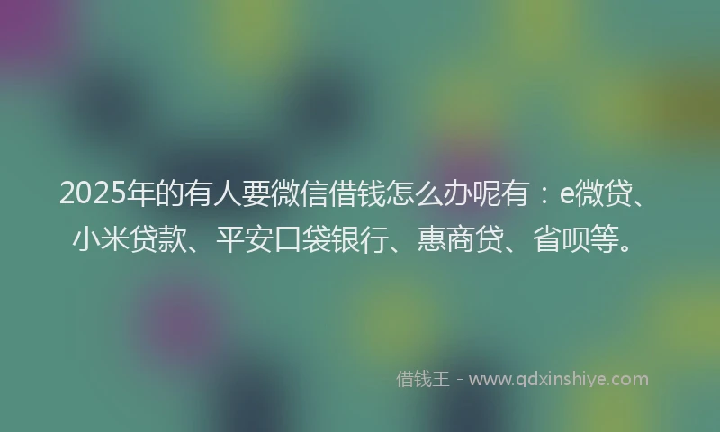 2025年的有人要微信借钱怎么办呢有：e微贷、小米贷款、平安口袋银行、惠商贷、省呗等。