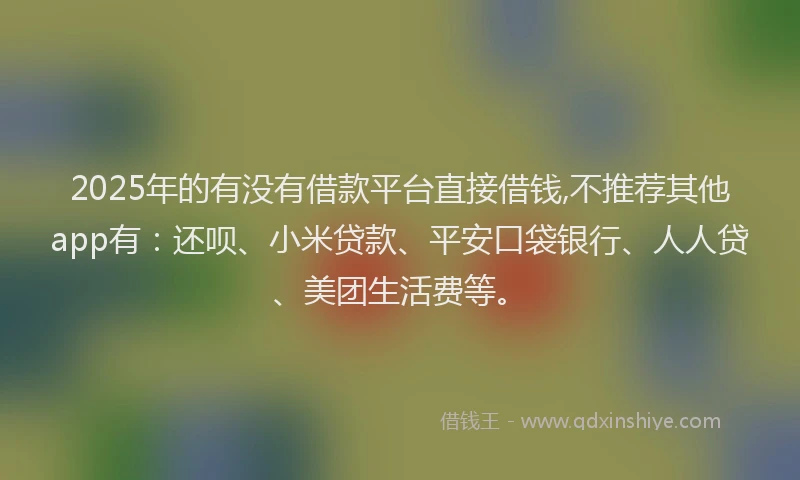 2025年的有没有借款平台直接借钱,不推荐其他app有：还呗、小米贷款、平安口袋银行、人人贷、美团生活费等。