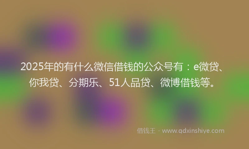 2025年的有什么微信借钱的公众号有：e微贷、你我贷、分期乐、51人品贷、微博借钱等。