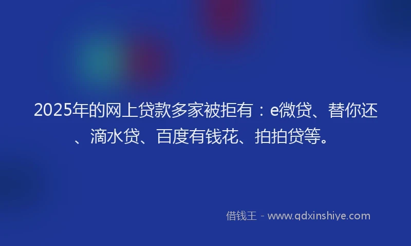 2025年的网上贷款多家被拒有：e微贷、替你还、滴水贷、百度有钱花、拍拍贷等。