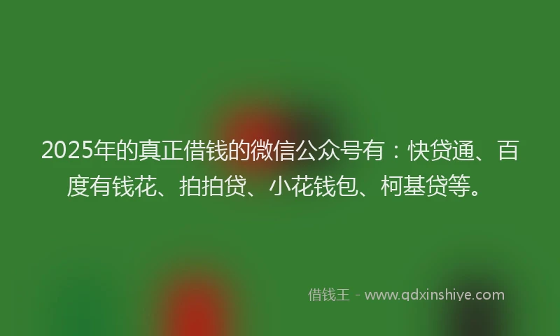2025年的真正借钱的微信公众号有：快贷通、百度有钱花、拍拍贷、小花钱包、柯基贷等。