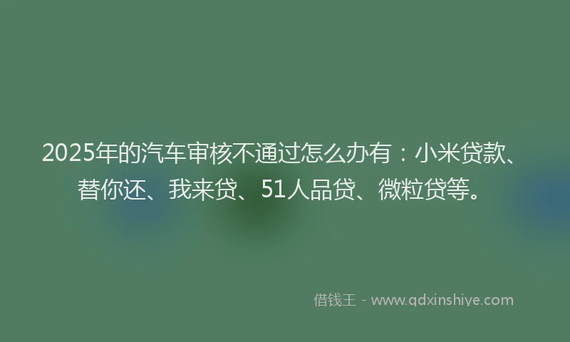 2025年的汽车审核不通过怎么办有：小米贷款、替你还、我来贷、51人品贷、微粒贷等。