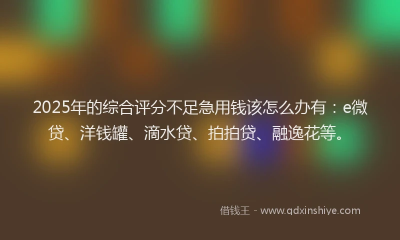 2025年的综合评分不足急用钱该怎么办有：e微贷、洋钱罐、滴水贷、拍拍贷、融逸花等。