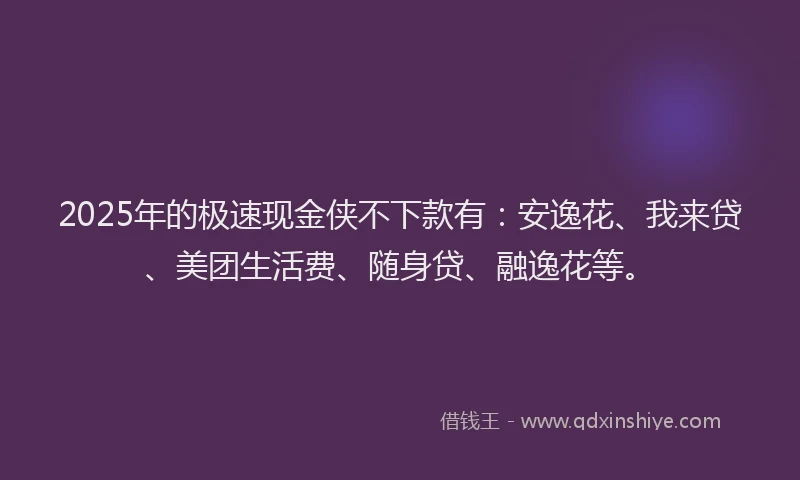 2025年的极速现金侠不下款有：安逸花、我来贷、美团生活费、随身贷、融逸花等。