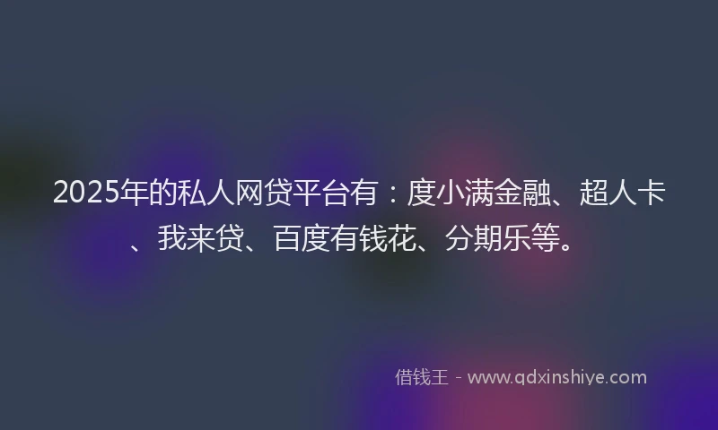 2025年的私人网贷平台有：度小满金融、超人卡、我来贷、百度有钱花、分期乐等。