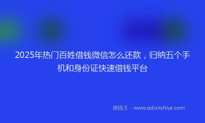 2025年热门百姓借钱微信怎么还款，归纳五个手机和身份证快速借钱平台