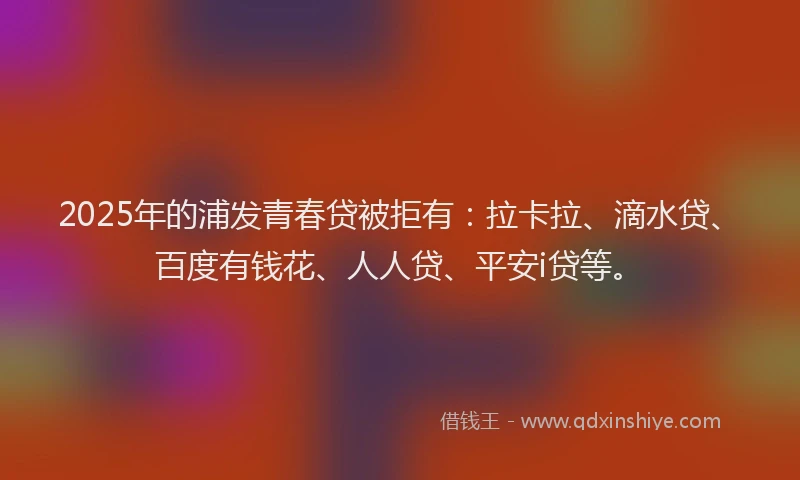 2025年的浦发青春贷被拒有：拉卡拉、滴水贷、百度有钱花、人人贷、平安i贷等。