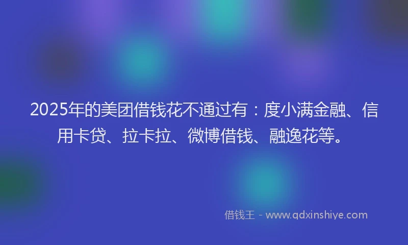 2025年的美团借钱花不通过有：度小满金融、信用卡贷、拉卡拉、微博借钱、融逸花等。