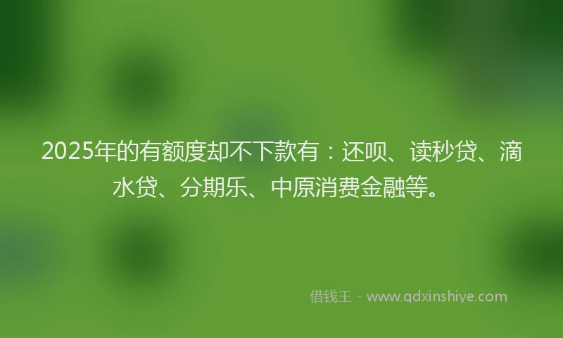 2025年的有额度却不下款有：还呗、读秒贷、滴水贷、分期乐、中原消费金融等。