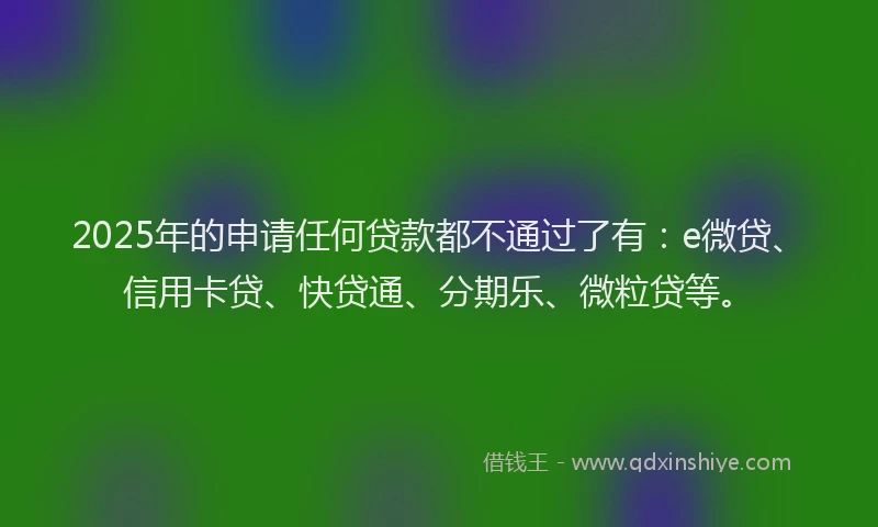 2025年的申请任何贷款都不通过了有：e微贷、信用卡贷、快贷通、分期乐、微粒贷等。