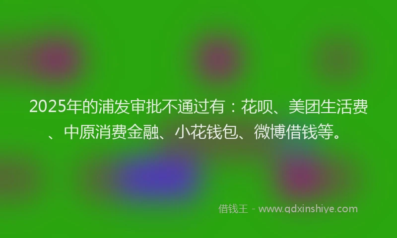 2025年的浦发审批不通过有：花呗、美团生活费、中原消费金融、小花钱包、微博借钱等。