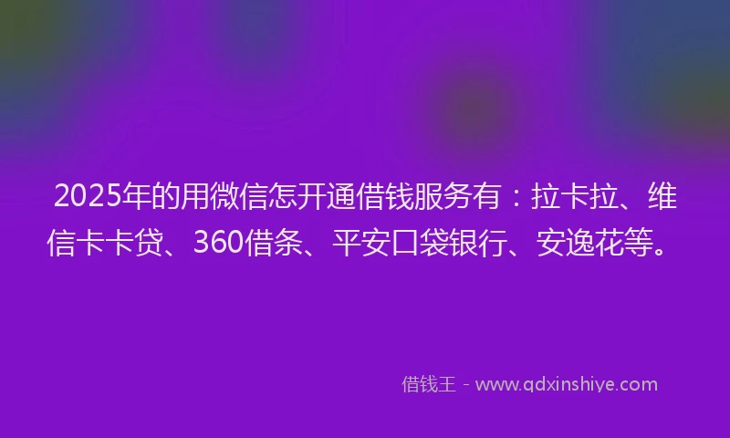 2025年的用微信怎开通借钱服务有：拉卡拉、维信卡卡贷、360借条、平安口袋银行、安逸花等。