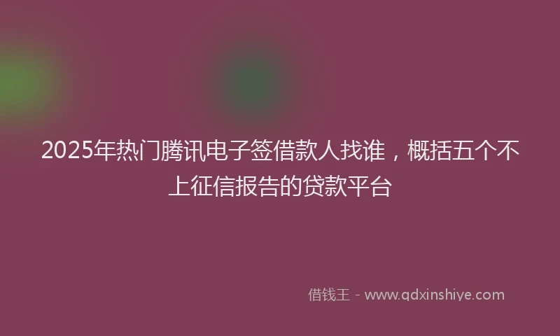 2025年热门腾讯电子签借款人找谁，概括五个不上征信报告的贷款平台