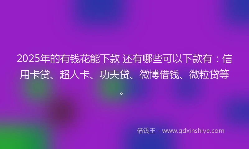 2025年的有钱花能下款 还有哪些可以下款有：信用卡贷、超人卡、功夫贷、微博借钱、微粒贷等。