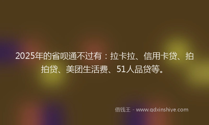 2025年的省呗通不过有：拉卡拉、信用卡贷、拍拍贷、美团生活费、51人品贷等。