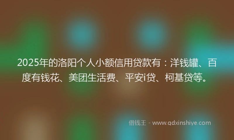 2025年的洛阳个人小额信用贷款有：洋钱罐、百度有钱花、美团生活费、平安i贷、柯基贷等。